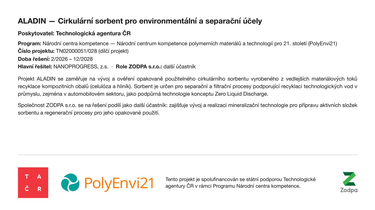 Leták povinné publicity dílčího projektu ALADIN, č. TN02000051/028, podpořeného Technologickou agenturou ČR v rámci Programu Národní centra kompetence.